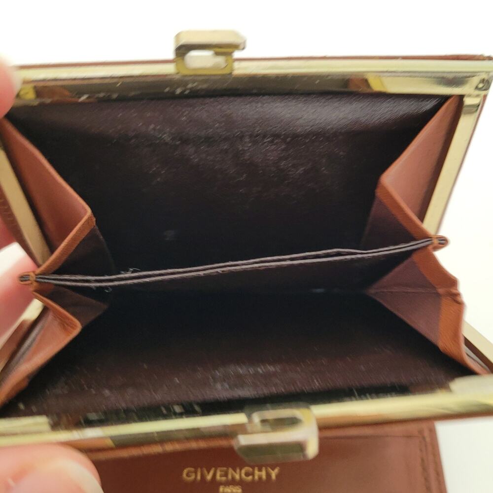 Givenchy Vintage Leather Wallet Brown Leather Bifold Medium Compact Kisslock - Picture 9 of 12